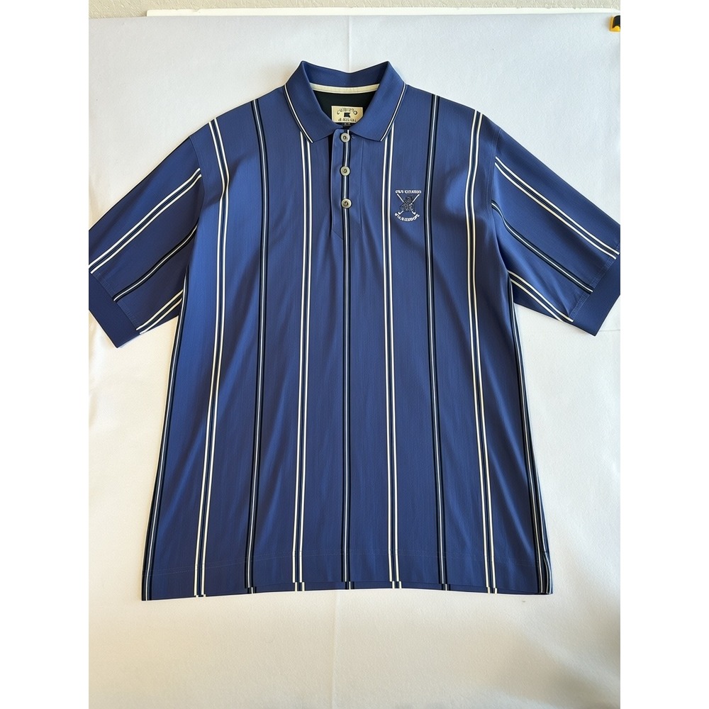 Cutter & Buck Mens Old Course St Andrews Golf Polo Shirt Blue Striped Cotton M